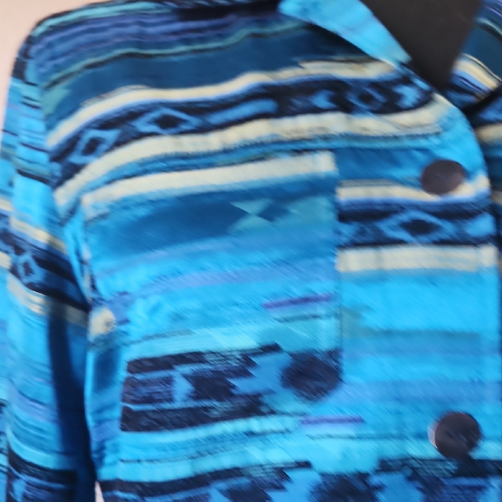 Vibrant Blue Patterned Women's Jacket - Picture 6 of 6